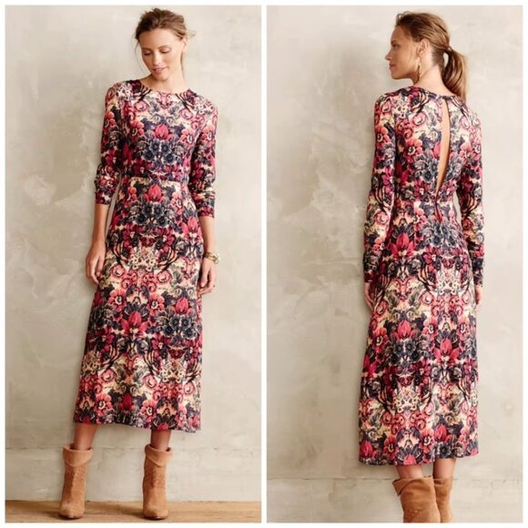 Sam‎ & Lavi Anthropologie Selma Dress Midi Floral Graphic Size XS Peekaboo Back - Picture 1 of 13